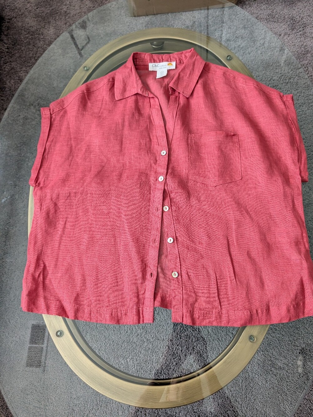C & C California 100% Linen Rust Cap Sleeve Blouse Size M - Picture 3 of 16